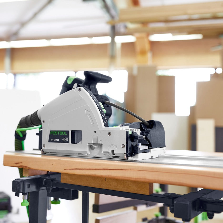 Festool Track Saw 168mm with Scoring Function TSV 60 KEB-F-Plus-FS 577748 on wood board with scoring blade retracted