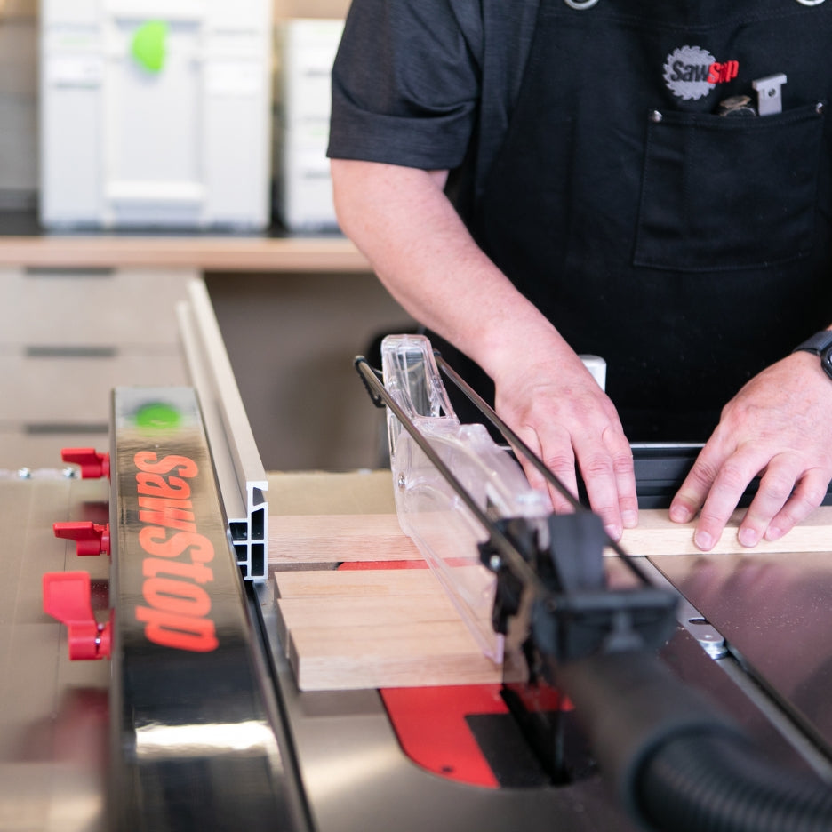 Person using SawStop T-Glide Advance Rip Fence 