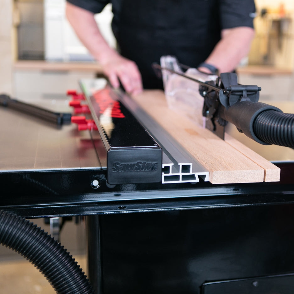 Person using SawStop T-Glide Advance Rip Fence 