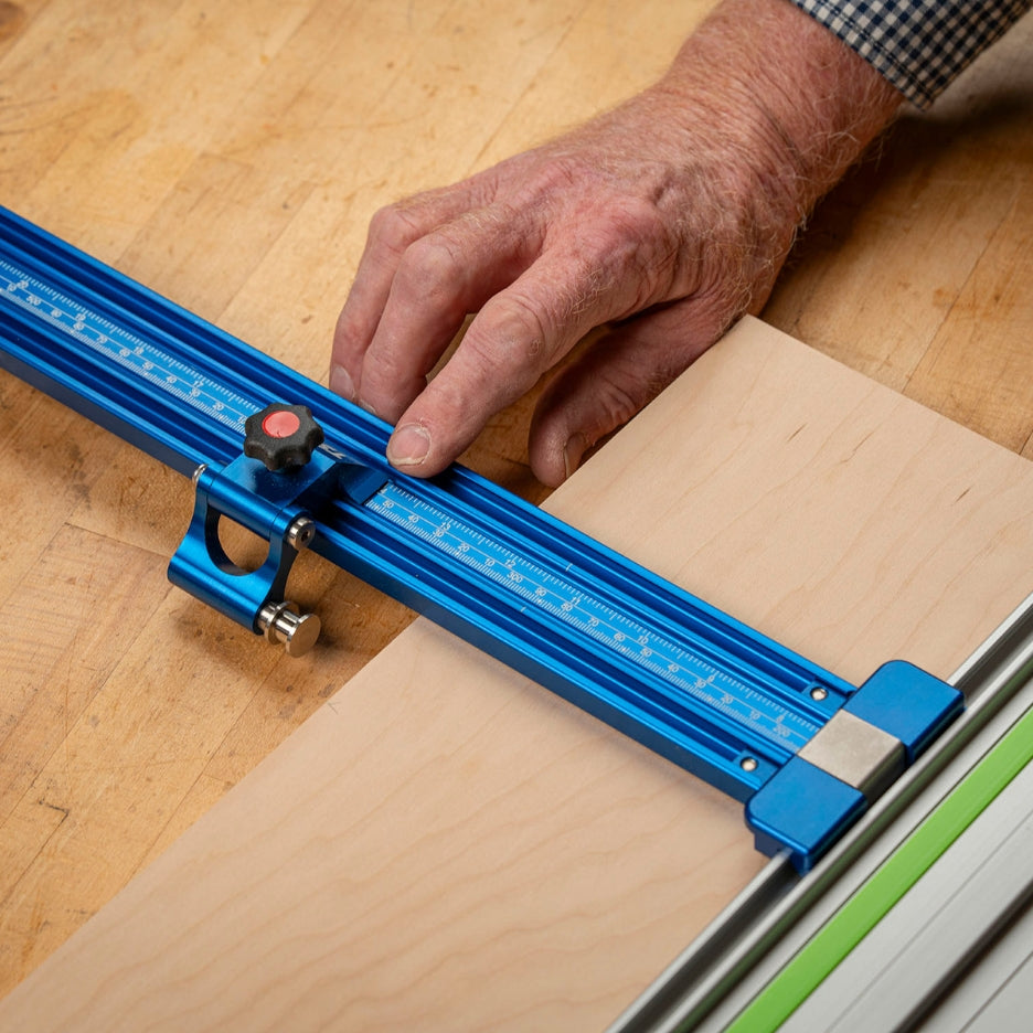 Hand touching Flip Stop Pro attached to  Parallel Guide System  Gen 1