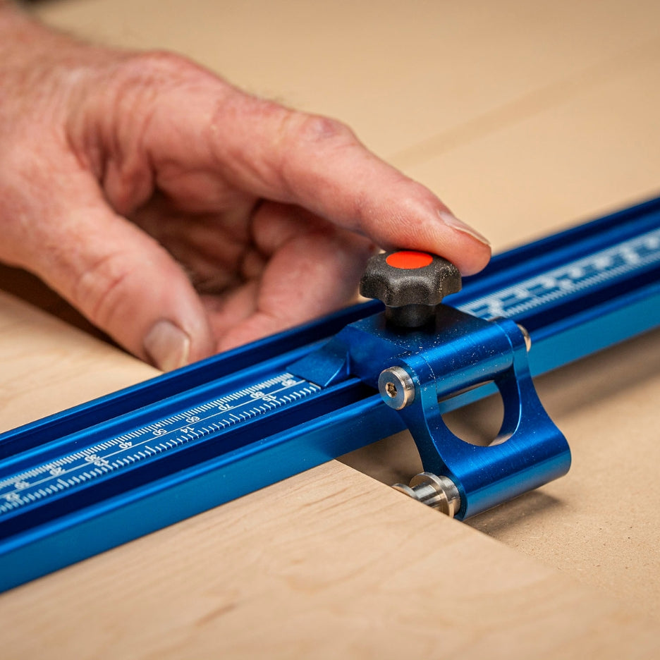 Hand touching Flip Stop Pro attached to  Parallel Guide System  Gen 1