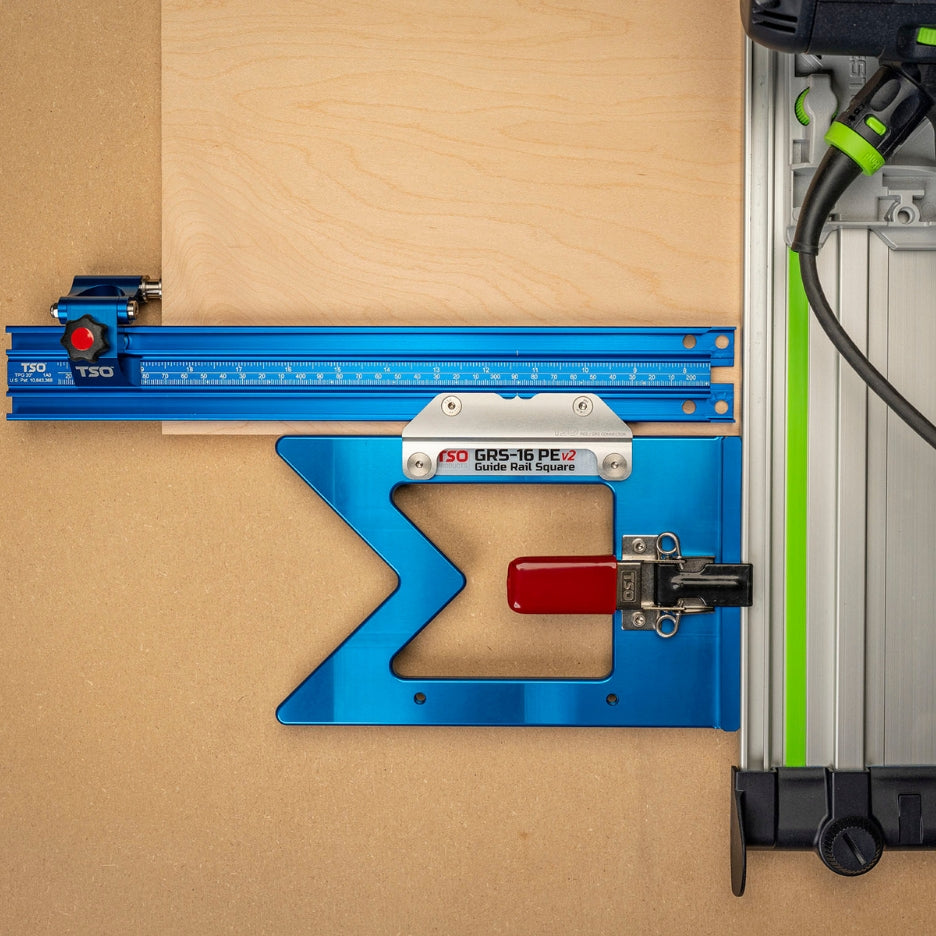 Connector shown with GRS-16 PE V2 guide rail square and 0" Parallel Guide System 
