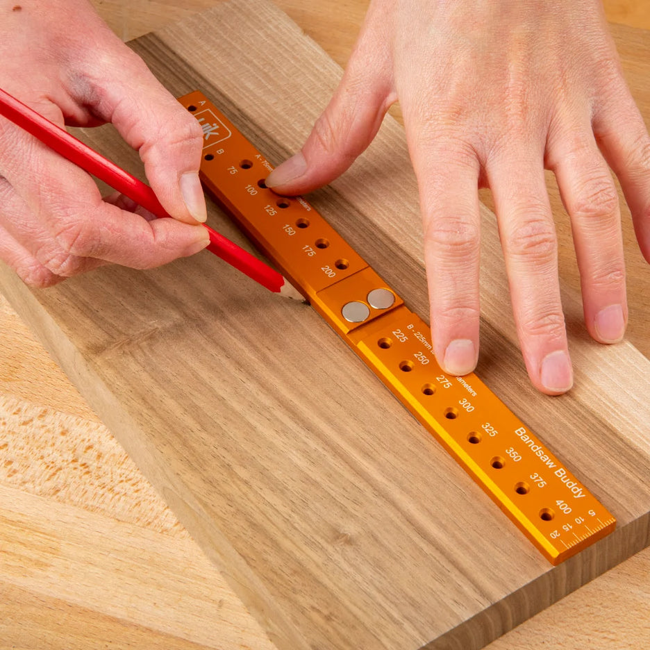 Bandsaw Buddy also serves as a straight edge for drawing lines or checking edges.