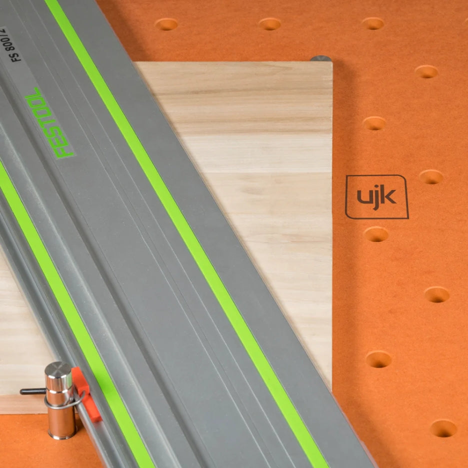 UJK Tools Isometric HDF Valchromat Top with bench dogs, and a guide rail on top
