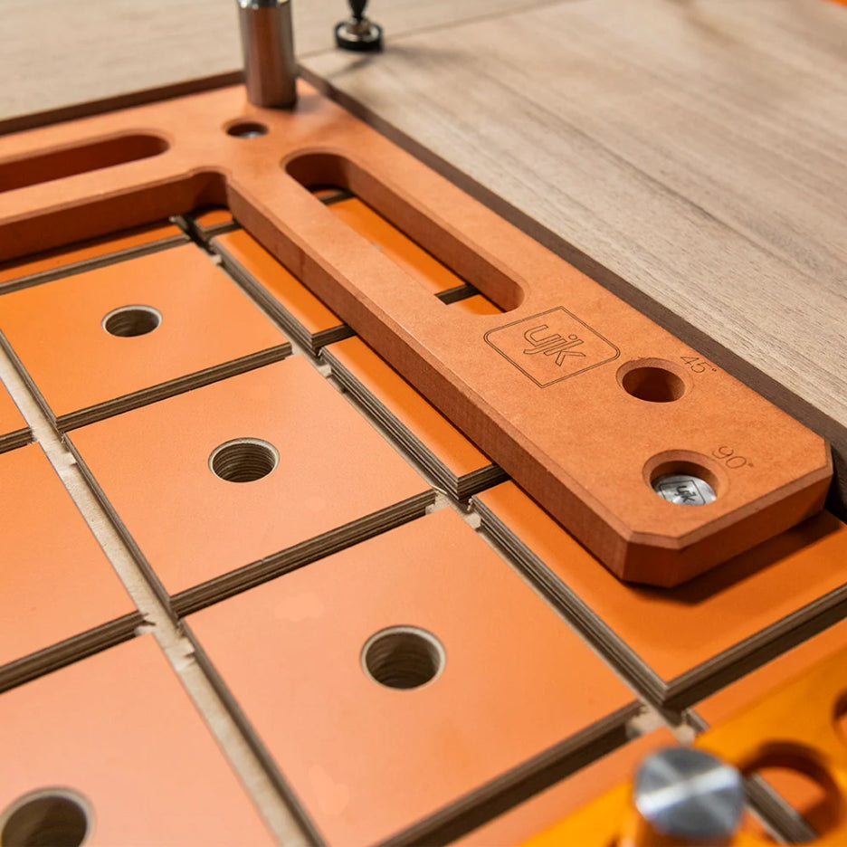 Close-up of UJK metal frame on UJK Tools Rail Clamp MFT Top