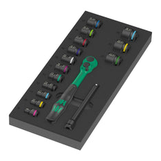 Wera Tools 16-Piece 3/8 Inch Zyklop 8010 B Comfort Ratchet Set with Foam Insert 9724