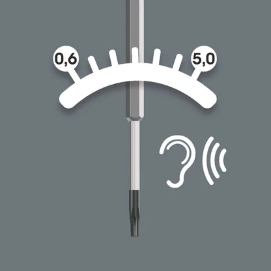 Distinctly audible and noticeable excess-load signal when the pre-set torque is reached.