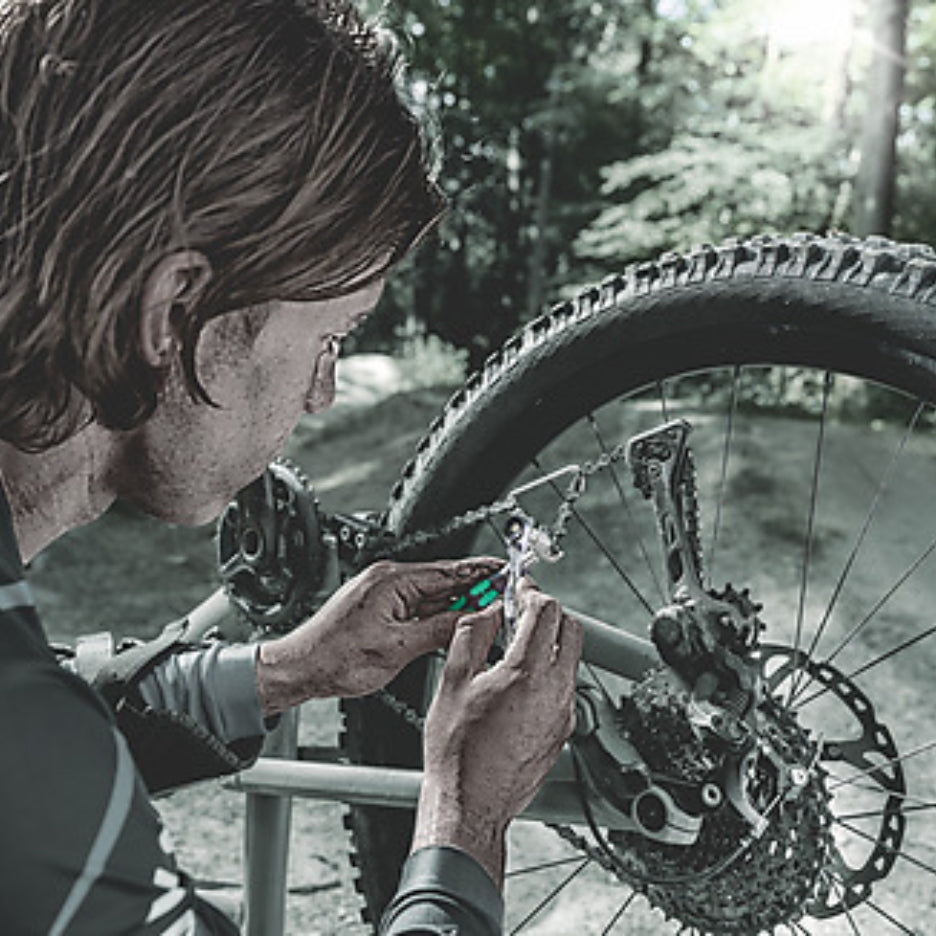 Man using Wera Tools 38-Piece Bicycle Tool Set with Chain Tool 3 A 05004188001 to fix bicycle 