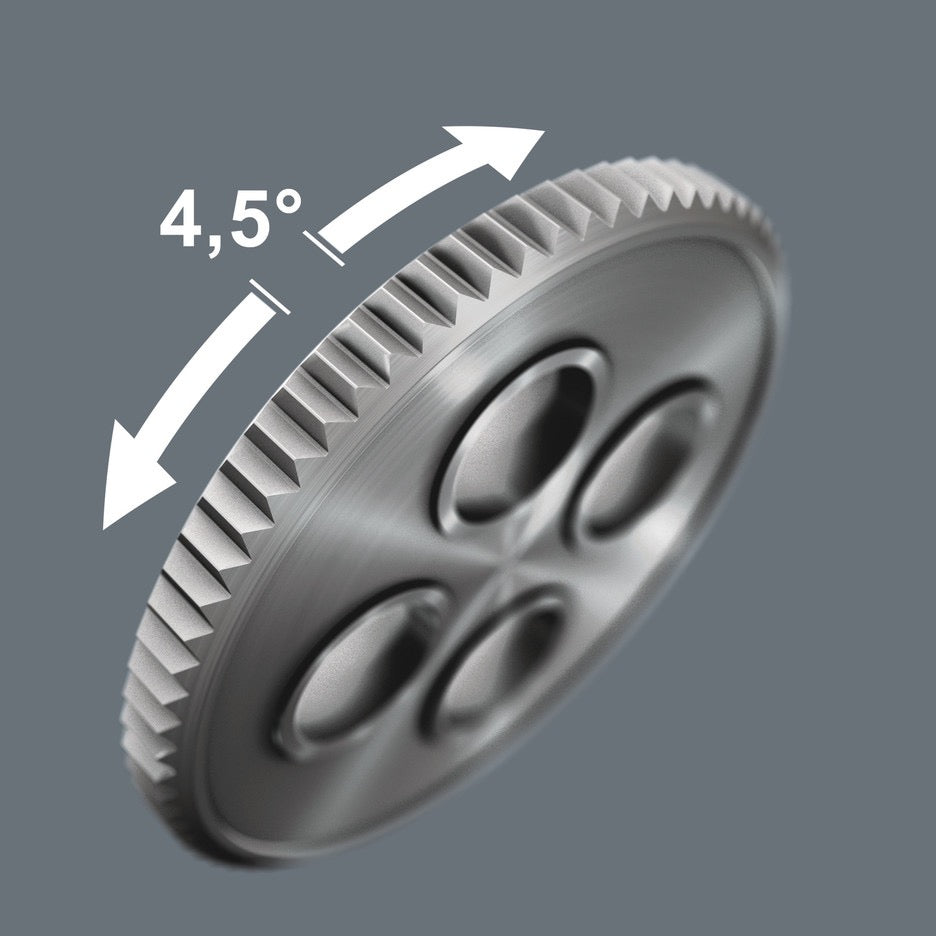 The Zyklop VDE ratchet allows a short return angle of only 4.5 ° thanks to its 80 teeth.