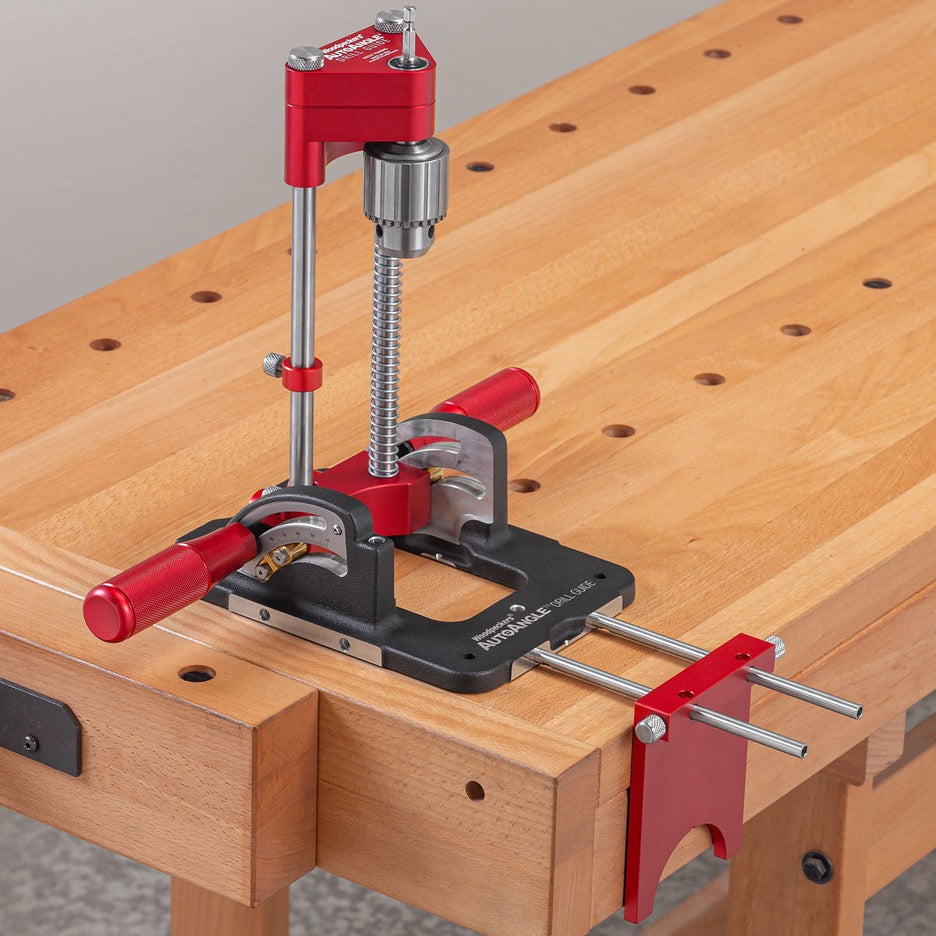 Woodpeckers AutoAngle Drill Guide A****** with fence on workbench