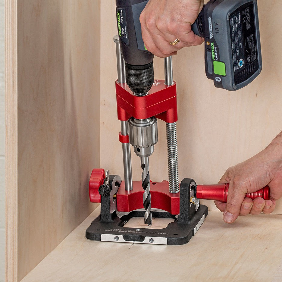 Woodpeckers AutoAngle Drill Guide A****** multi-knob can be installed for drilling in tight areas