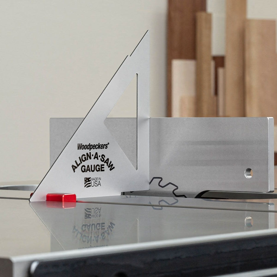 Woodpeckers Align-A-Saw Gauge aligned to Align-A-Saw Plate