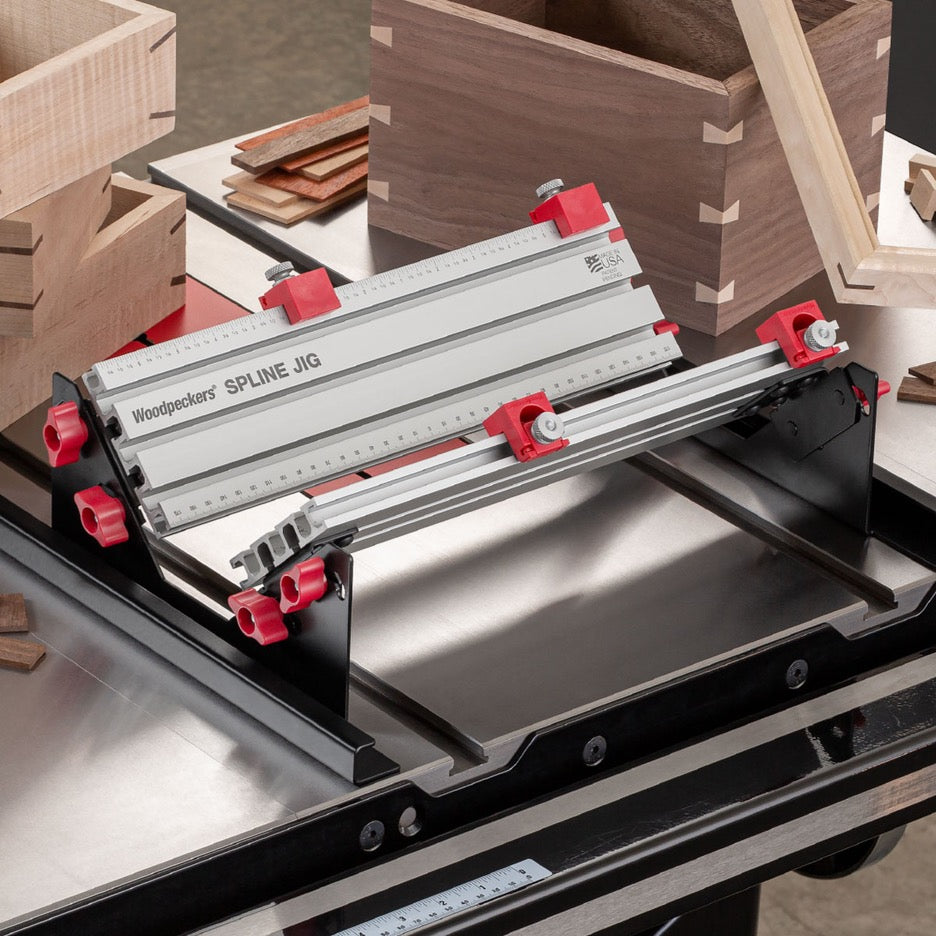Woodpeckers Spline Jig SPLINE-23 with examples of splined mitres