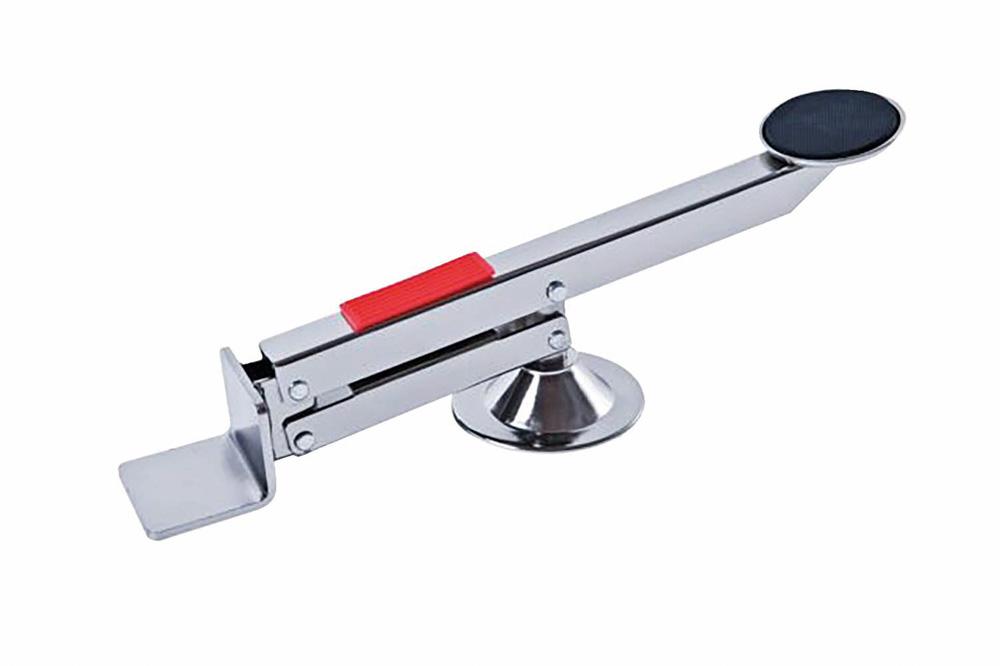 The Schwaiger IQ-Tools Pivoting Door Lifter has a rubber foot pad and strong steel construction.