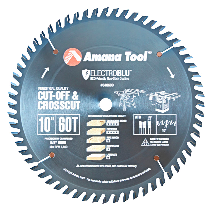 Amana Crosscut Circular Saw Blade 10 Inch x 60T ATB with 5/8 Inch Bore 610600C