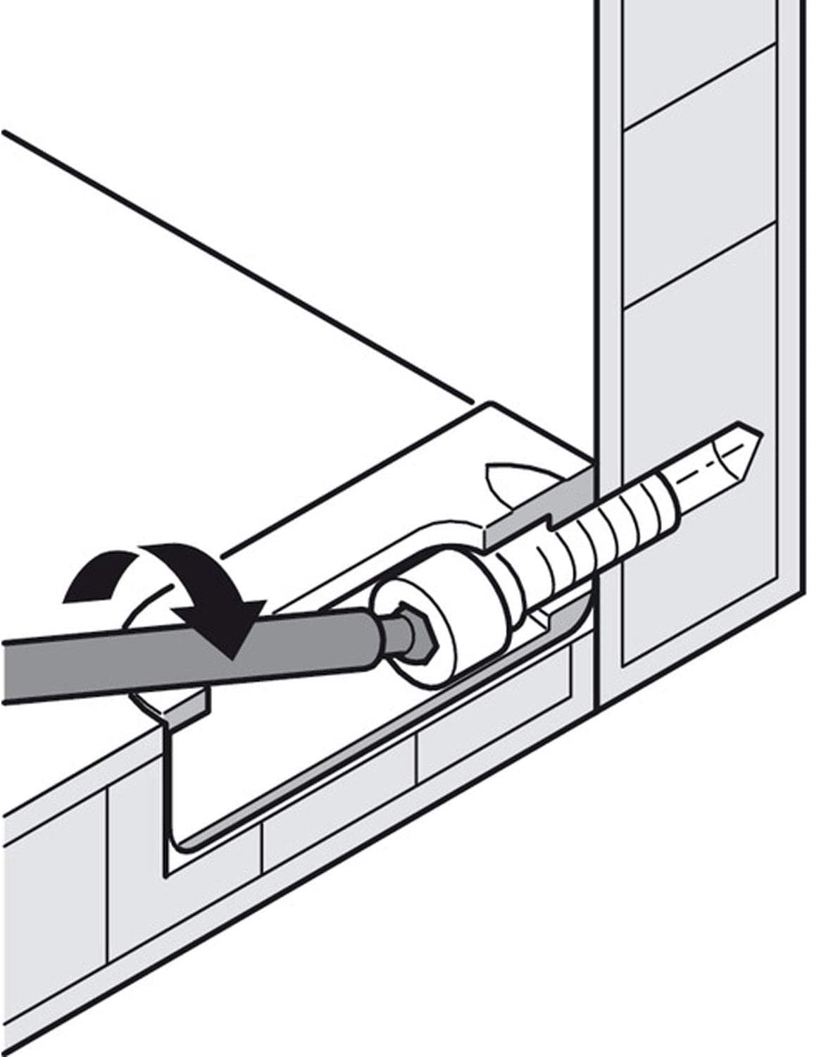 Cutaway illustration showing the use of the Lamello ball end hex bit to fasten a Cabineo connection