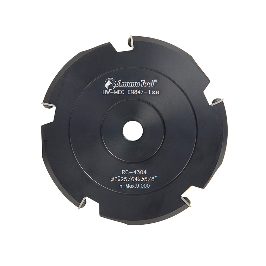 Side view of Amana Tool 6" diameter 5 tooth 0 degree Double Edge V-Scoring Blade with 5/8" bore.