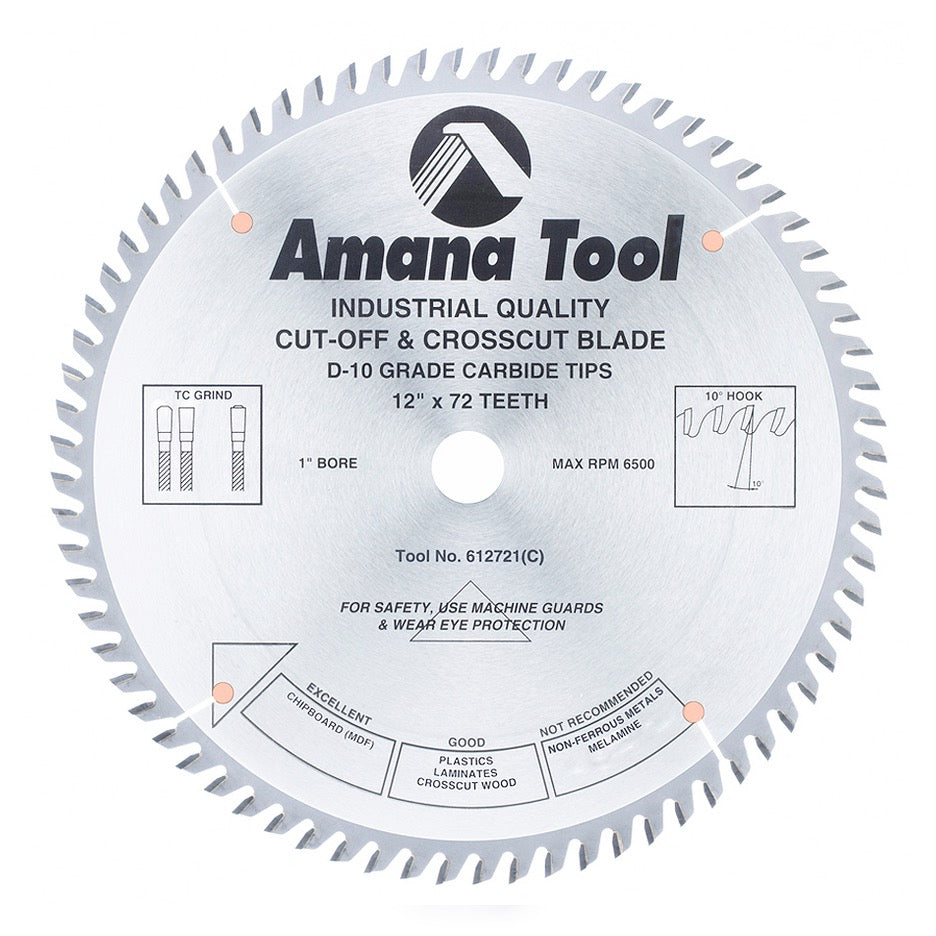Amana Tool Crosscut Circular Saw Blade 12 Inch x 72T TCG with 1 Inch Bore 612721