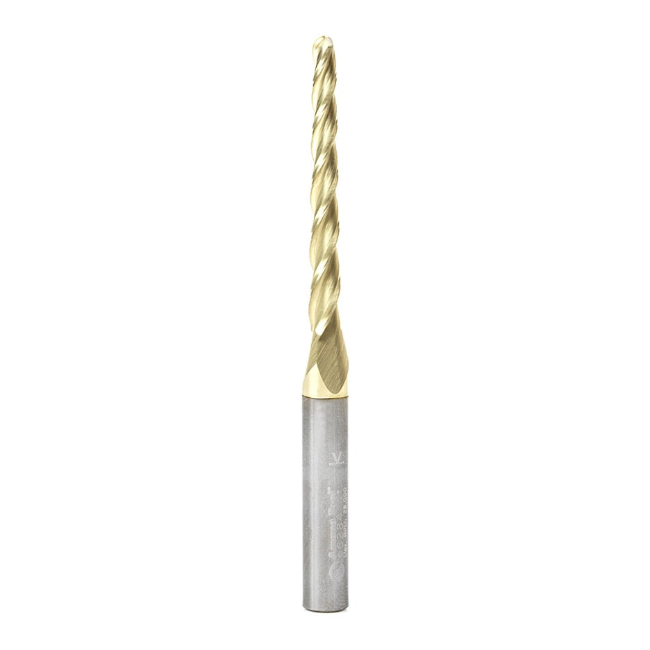 Amana Tool D 1/8 Inch Tapered Ballnose Upcut Spiral Router Bit with Zirconium Nitride Coating 46284