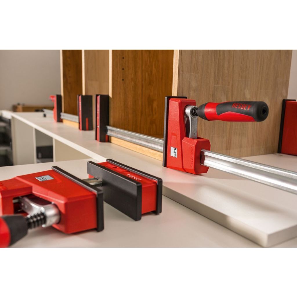 Use the edges of Bessey K Body REVOlution 1700 Pound Parallel Bar Clamps to apply pressure over a longer area