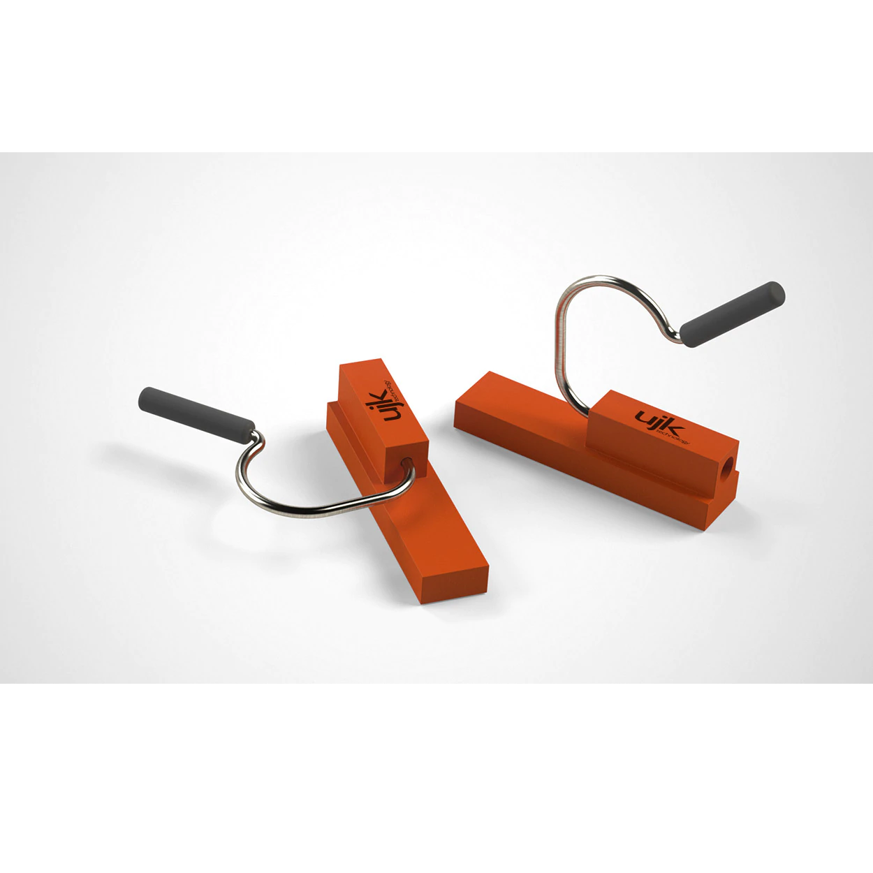 UJK Dog Rail Clips have a plastic body that slides into the t-slot of a guide rail and a metal spring clip with cap.