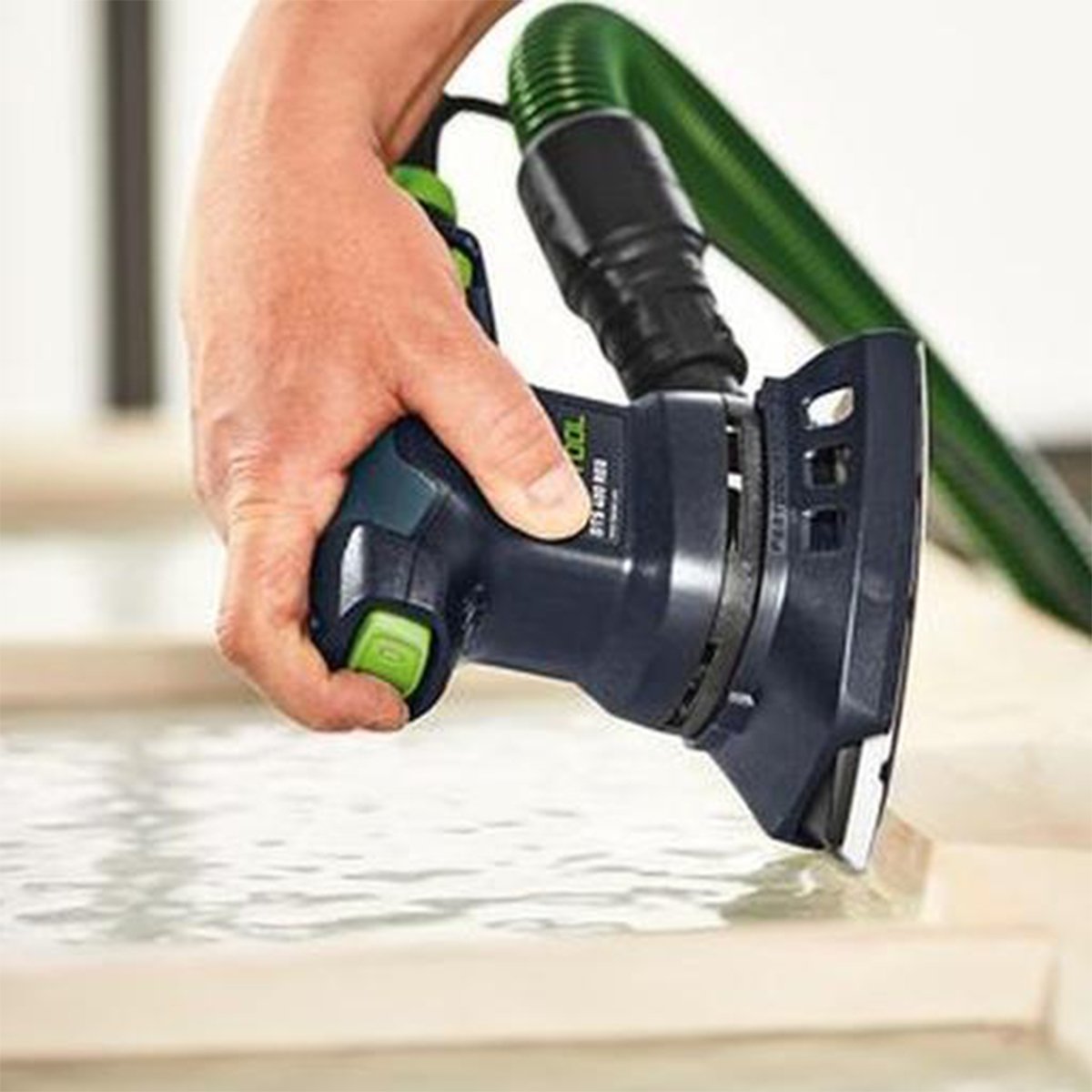 The Festool DTS 400 REQ-Plus detail sander has a triangular pad with bevelled edges to get into corners other sanders can't.
