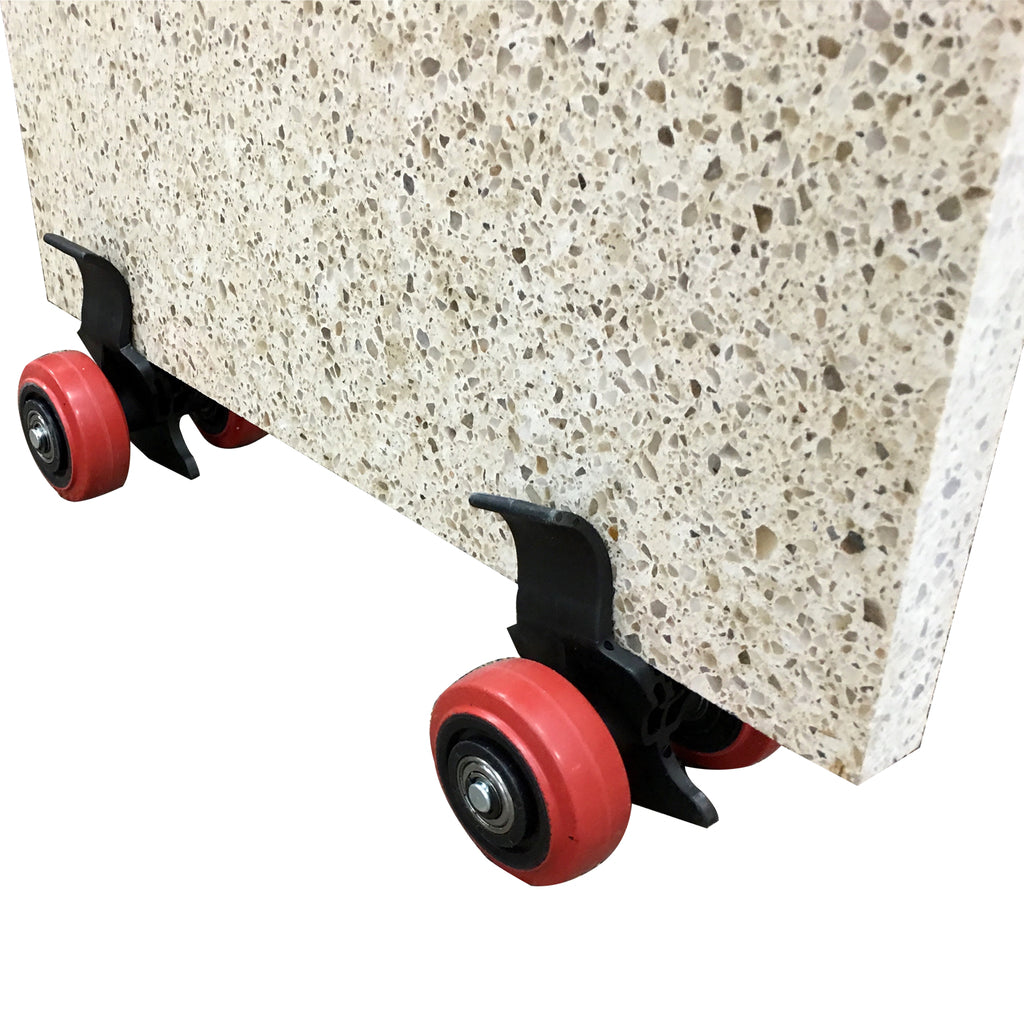 A granite countertop is supported by two Clip N Roll units.
