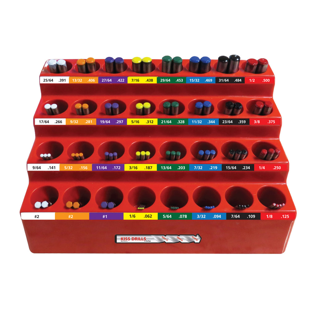 FastCap KISS colour-coded drill bit index loaded with 82 colour coded bits. Easy to find, replace, and keep organized.