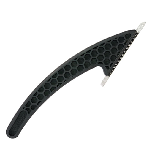 Side view of the Kaizen Foam Scraper showing plastic ergonomic handle and thin blade profile.
