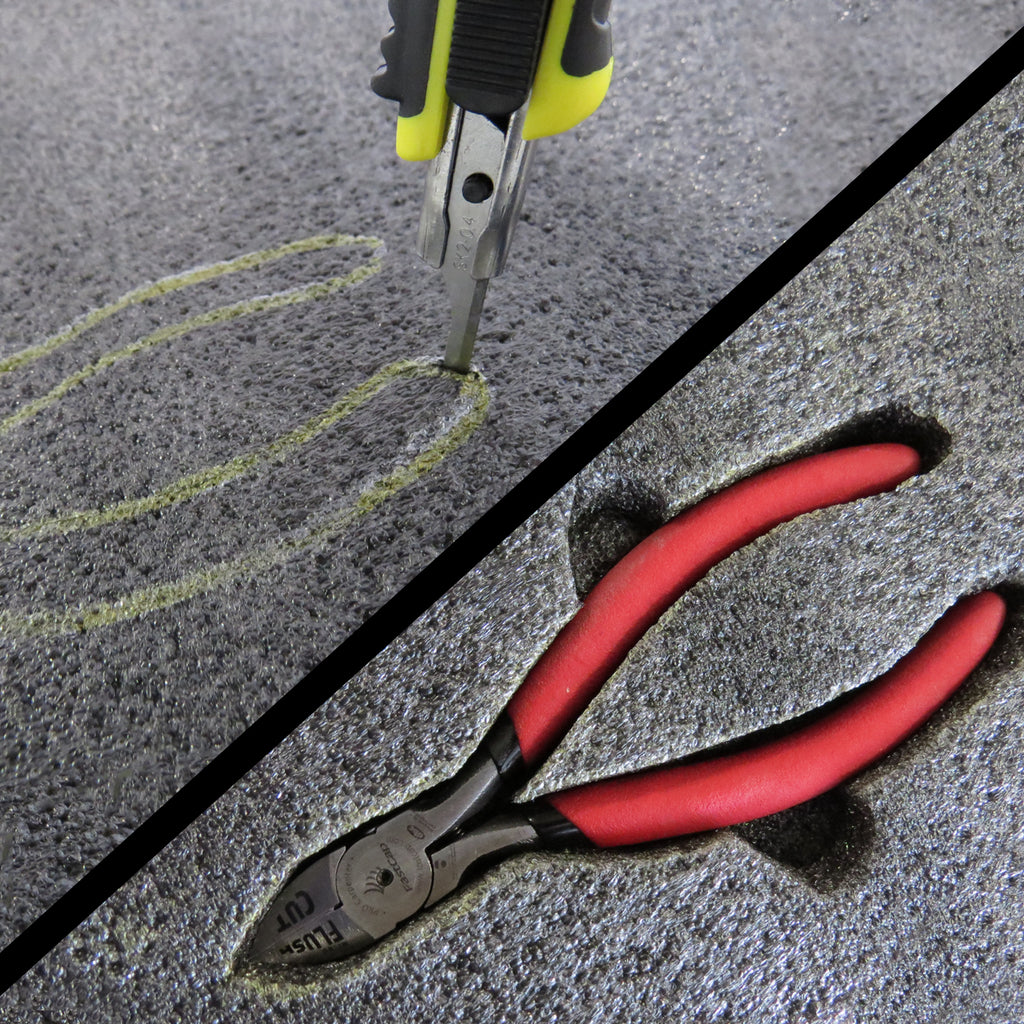 FastCap Thin Kaizen Blades can cut tight curves in foam for pliers handles, or other tools.