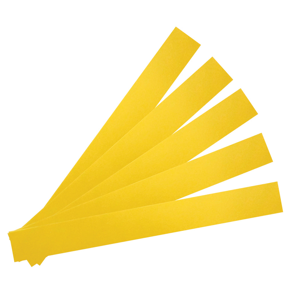 Five yellow PVC Zero Clearance Tape strips, each 2 x 16 inches for mitre saws.