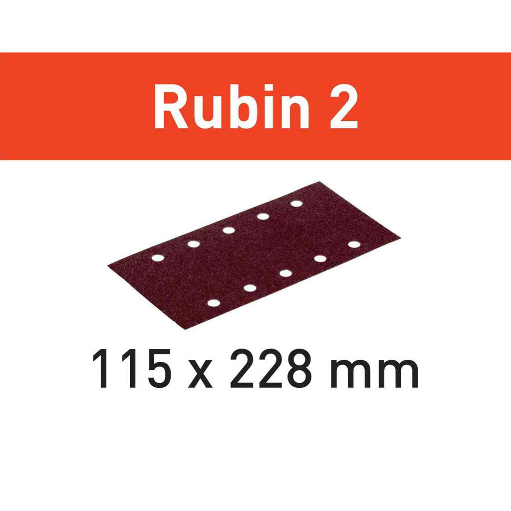 115 x 228 millimetre (4.5 x 9 inch) heavy paper-backed Rubin 2 abrasive sheets sized for use with the Festool RS 2 sander.