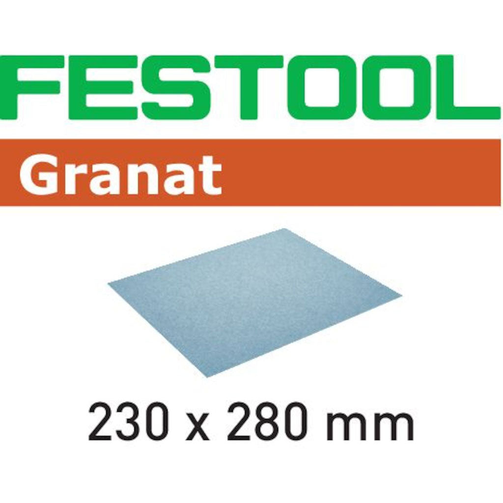 Festool Granat 230x280mm abrasive sheet for hand sanding.