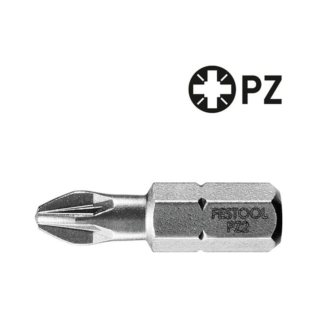 High quality Festool Pozidrive PZ 2 screwdriver bit with 1/4" hex shank and thin tips for access into tight areas.