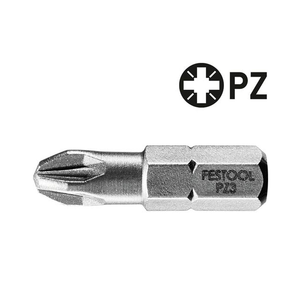 High quality Festool Pozidrive PZ 3 screwdriver bit with 1/4" hex shank and thin tips for access into tight areas.