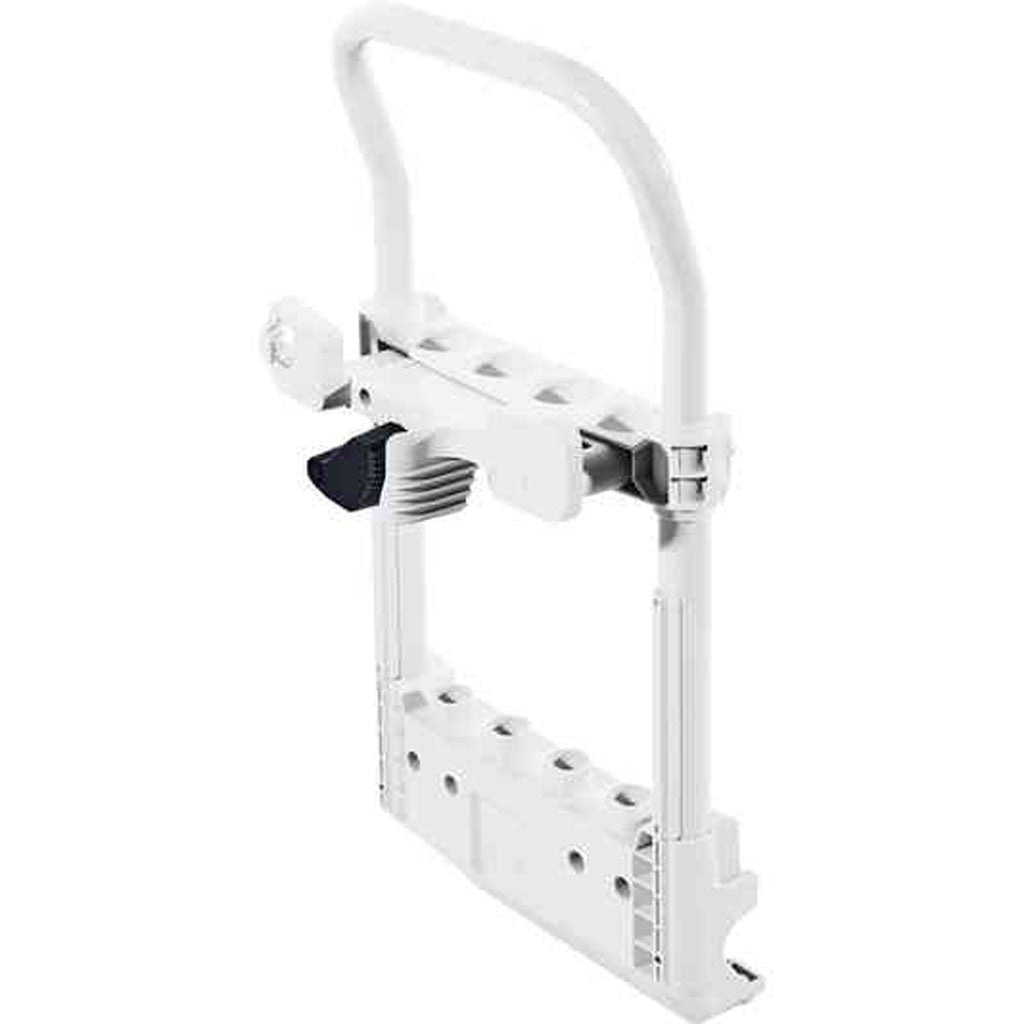 The rear handle increase mobility and can be lowered. Includes storage for power cable, cleaning nozzles and pipes.
