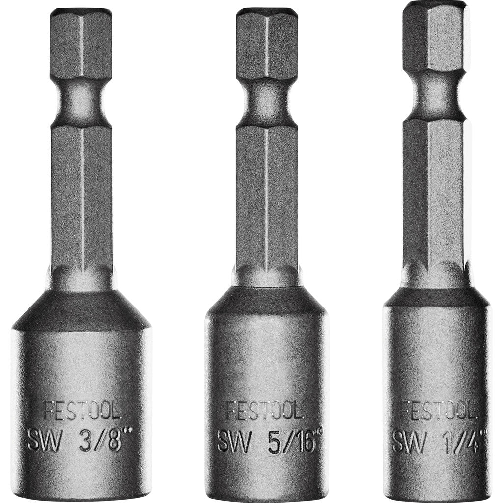 Impact-rated hex 1/4, 5/16, and 3/8" socket drivers for driving hex-head fasteners. With 1/4 inch hex shanks.