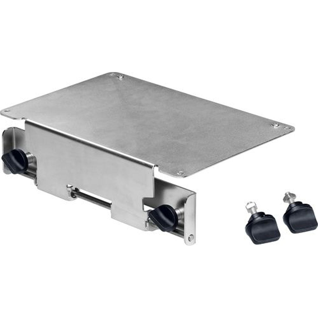 The Vac Sys Fold-Away Adapter plate includes hardware to mount to a Festool MFT Table, and lock it either on top or stowed.