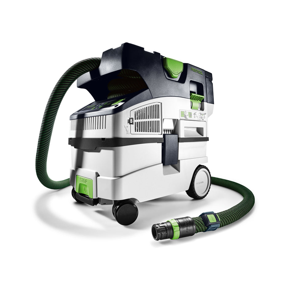 Festool CTC MIDI I Dust Extractor ready to work with smooth 27mm x 3.5m hose with bleed valve and Bluetooth remote.