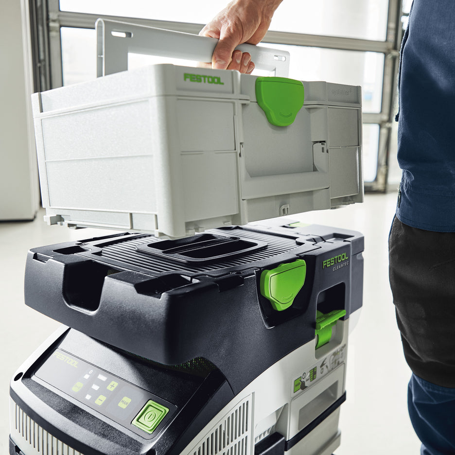 Festool CTC MIDI I Dust Extractor SYS-Dock allows secure and convenient attachment of Systainers for transport.