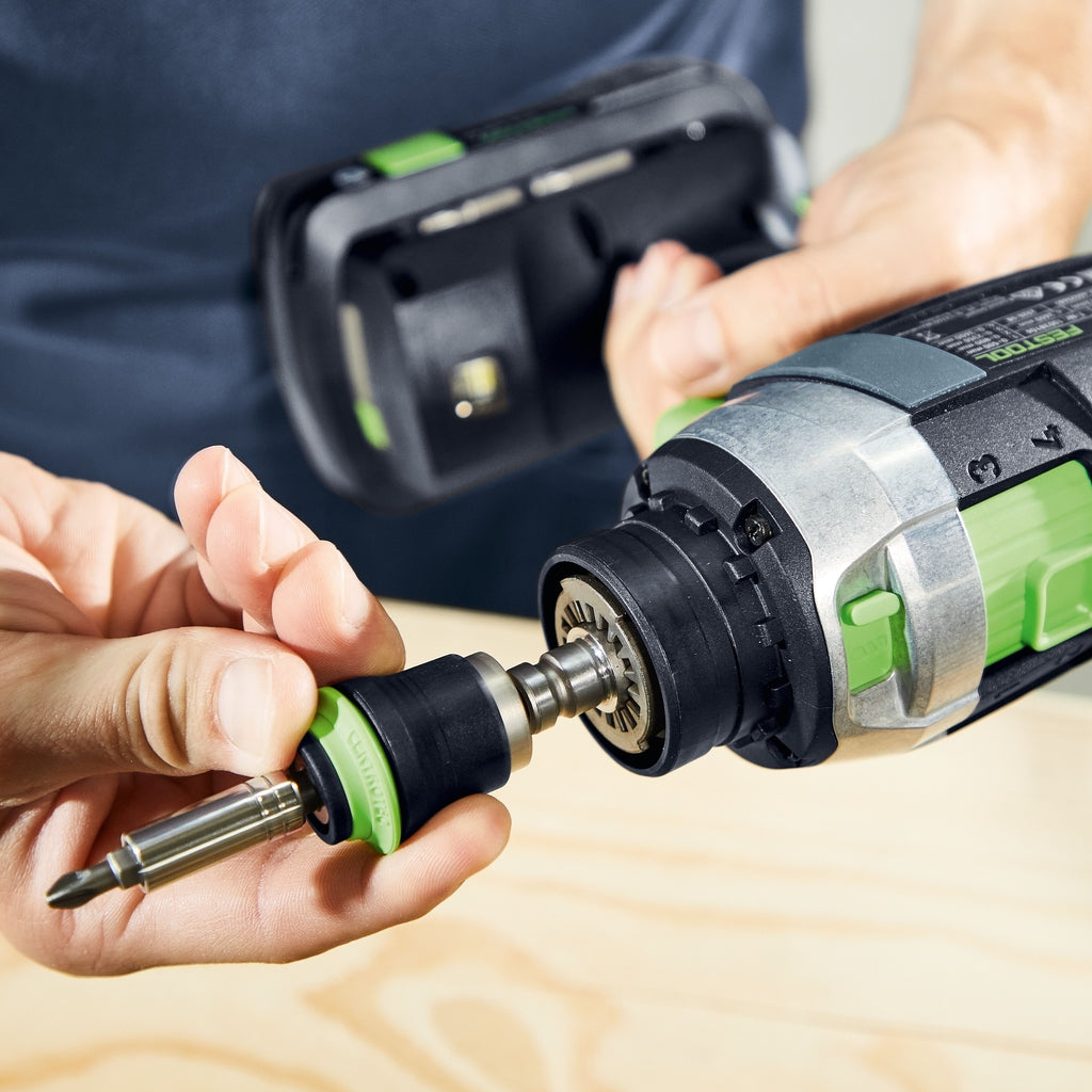 User attached Centrotec chuck to TPC cordless percussion drill using quick-change FastFix interface.