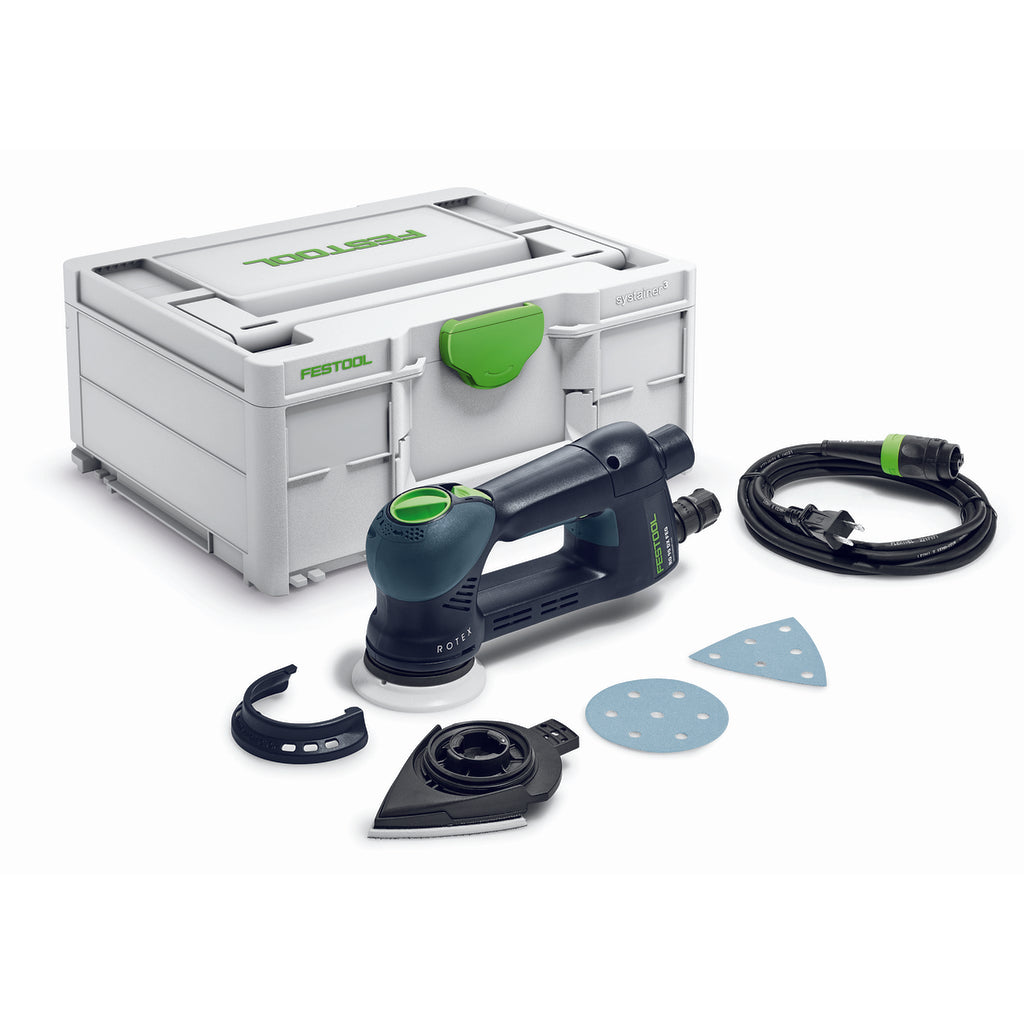 The RO 90 includes edge protector, 93mm delta and D90mm round sanding pads, Plug-it power cord and Systainer SYS3 M 187.