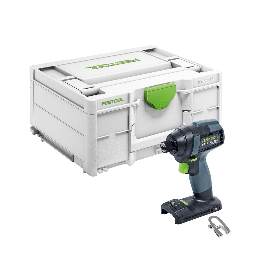 Festool TID 18 Cordless Impact Driver Plus package includes tool and SYS3 M 187 Systainer.