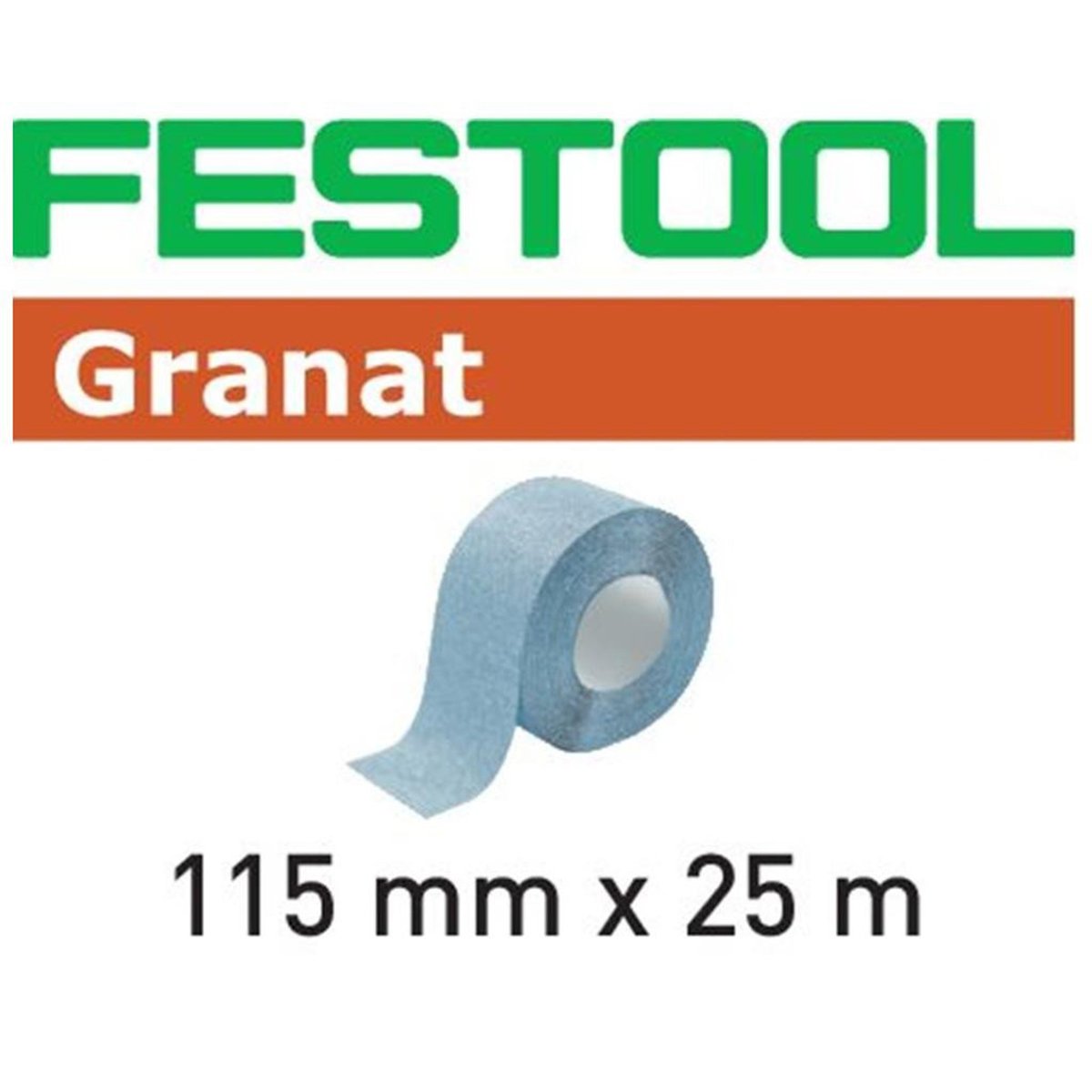A 25m long, 115mm wide roll of Festool Granat abrasive for hand sanding.