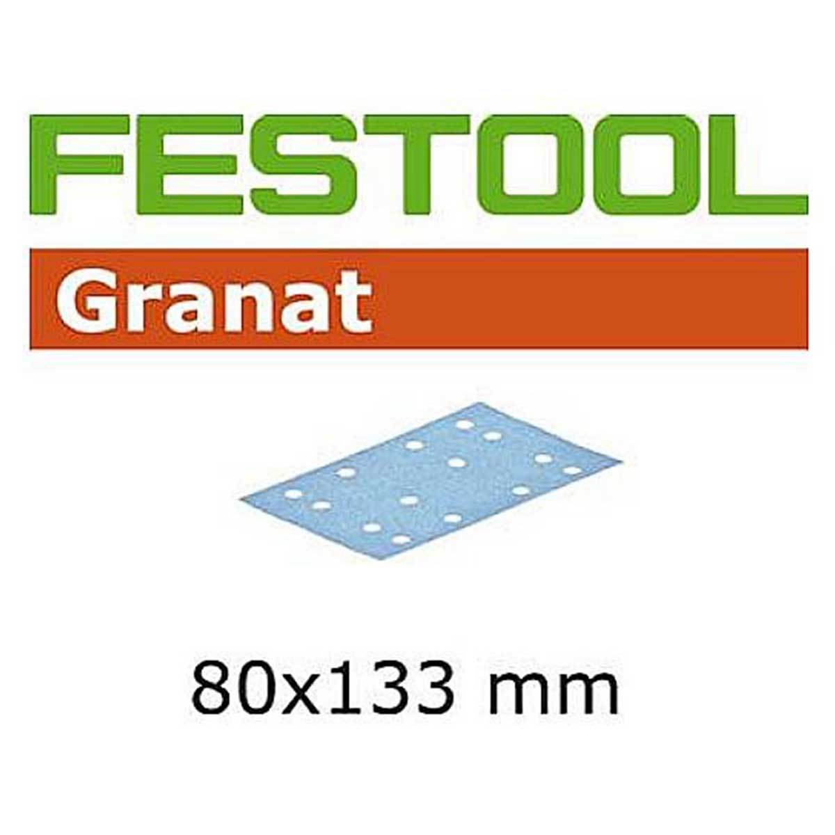 Festool 80x133 millimetre (3.2x5.2") Granat StickFix abrasive sheet for RTS 400, RTSC 400, and LS 130 sanders, and HSK block.
