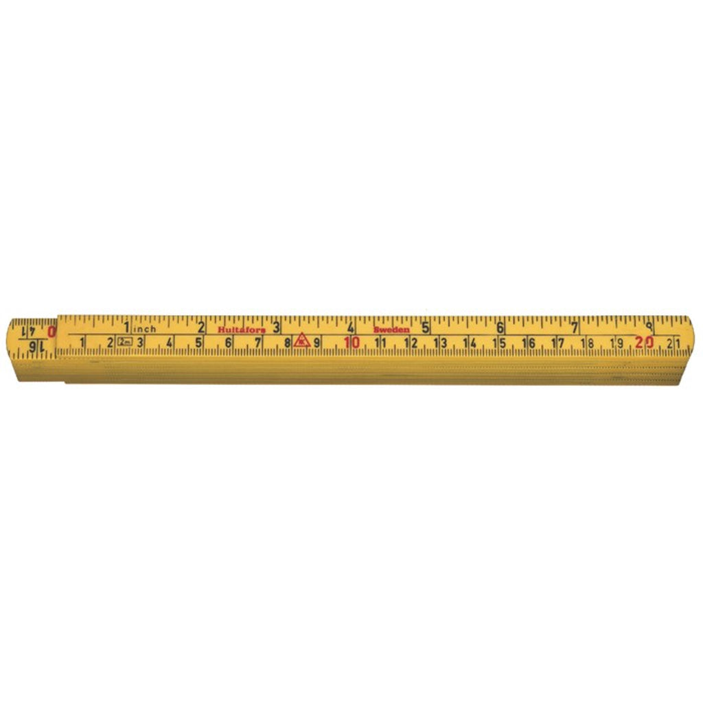 The yellow rule has clear black marking - metric on the bottom edge and imperial on the top edge. 15 millimetres wide with 10 segments.