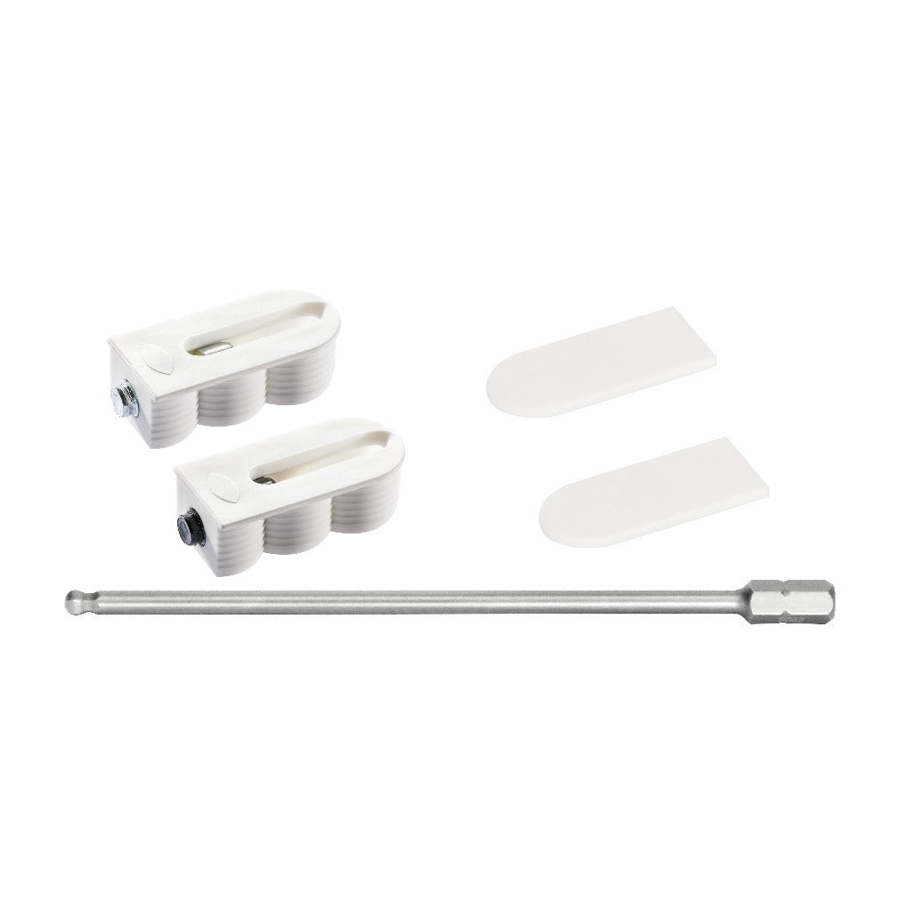 Lamello Cabineo Starter Set includes Cabineo 8 and 12 connectors, white cover caps, and ball end hex bit.