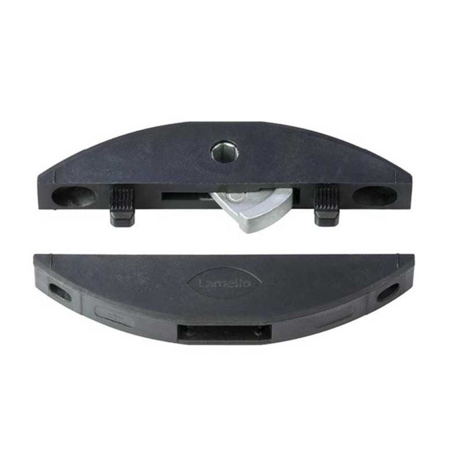 Detachable knock-down connector installs in a groove, and the metal cam is secured and released with hex key.