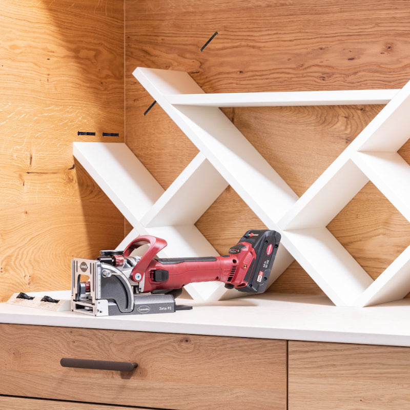 Lamello Zeta P2 Cordless Biscuit Joiner with complex frame assembly