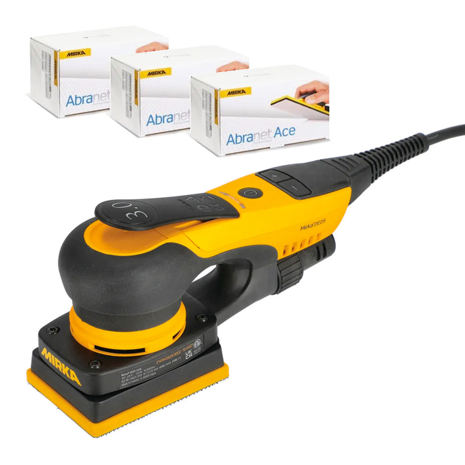Mirka DEOS 3 x 4 inch Orbital Sander Kit with 3 boxes of Abranet Ace